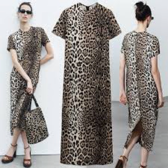 Zara Leopard Print Midi Dress - Black and Brown - Picture 4 of 4